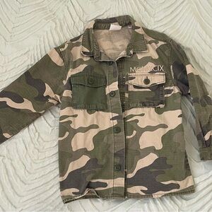 Zara Kids Green Camouflage Jean Jacket